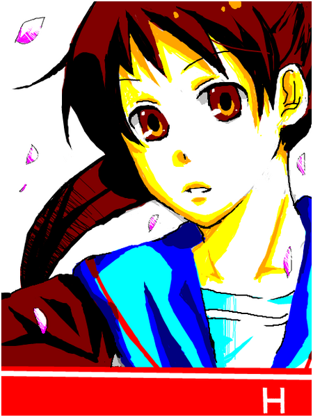 kyon, kyonko, suzumiya haruhi no yuuutsu, gender request, 00s, 1girl, female focus, genderswap, ponytail, school uniform, serafuku, solo