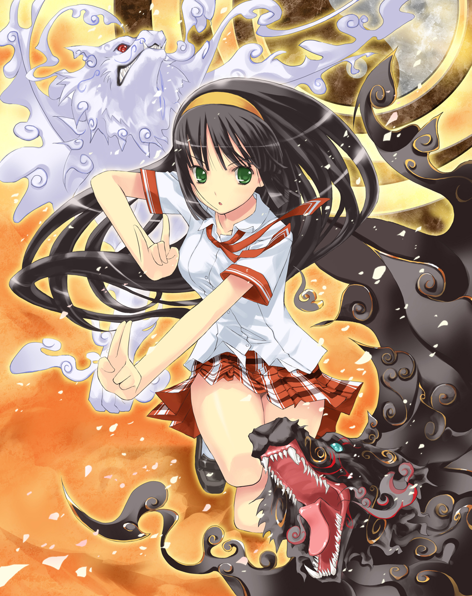 achunchun, chun (friendly sky), bad id, bad pixiv id, tagme, black hair, dragon, green eyes, long hair, solo