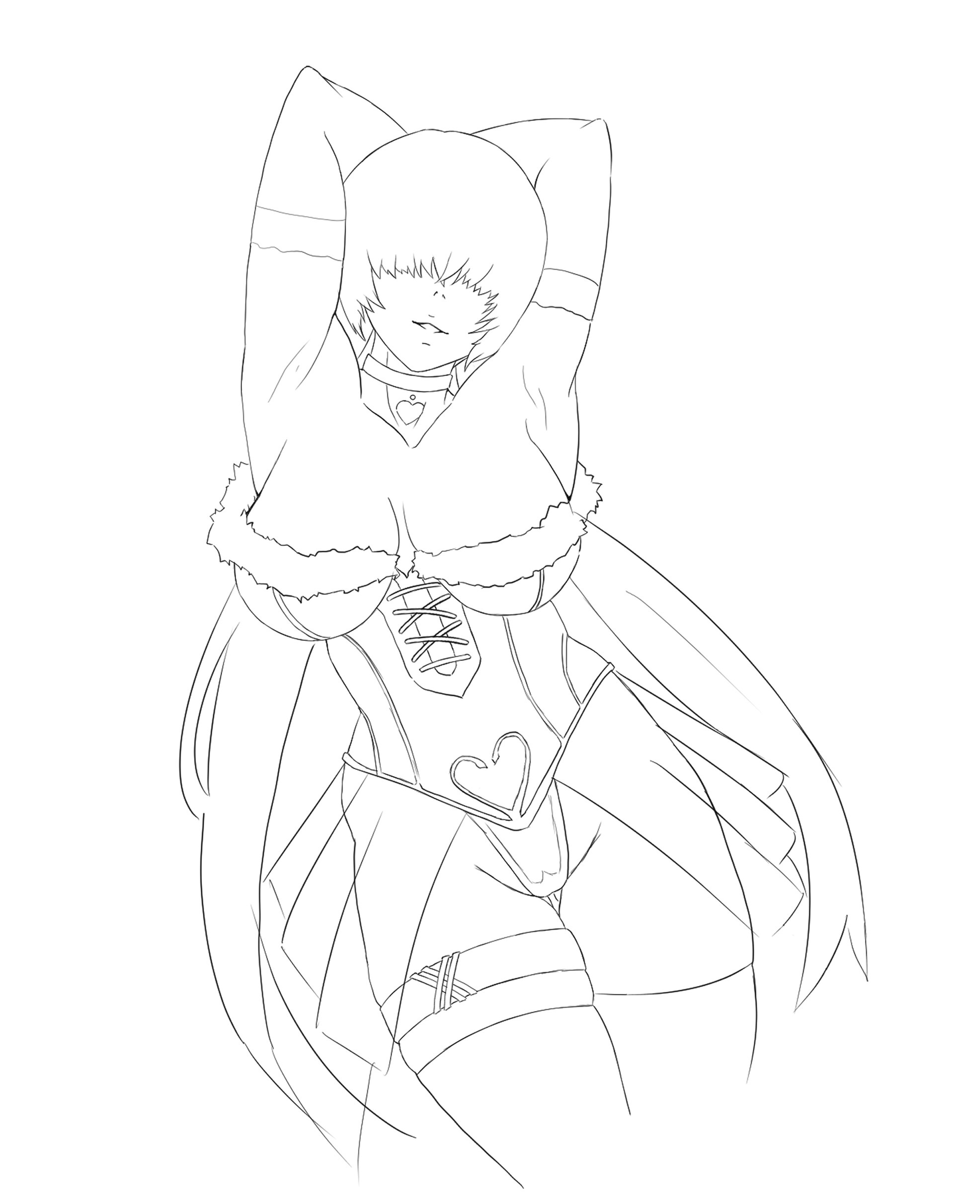 restyzesty, shermie (kof), the king of fighters, 1girl, arms up, breasts, cleavage, curvy, dress, fluffy, hands up, heart, huge breasts, large breasts, long hair, ponytail, restydraws, see-through clothes, socks, thick thighs, thighs, twintails, wide hips