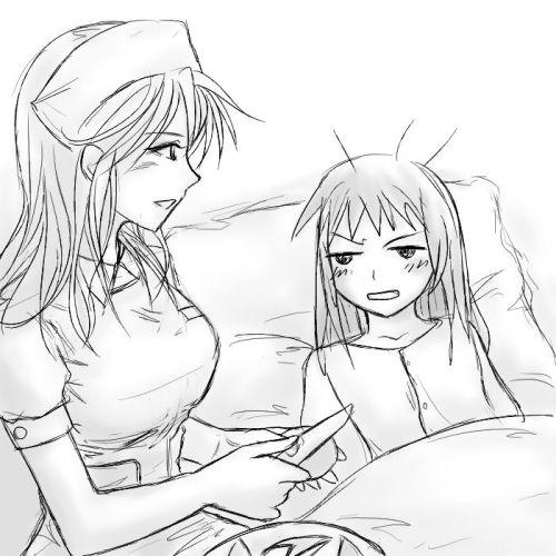 koizumi itsuki, koizumi itsuki (female), kyon, kyonko, suzumiya haruhi no shoushitsu, suzumiya haruhi no yuuutsu, lowres, 00s, 10s, 2girls, cutting, genderswap, genderswap (mtf), greyscale, hair down, monochrome, multiple girls
