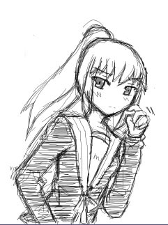 kyon, kyonko, suzumiya haruhi no yuuutsu, gender request, lowres, 00s, 1girl, female focus, genderswap, monochrome, ponytail, school uniform, simple background, solo