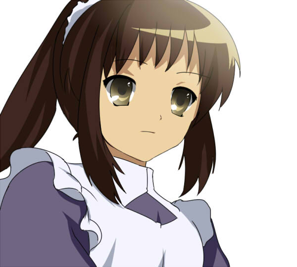kyon, kyonko, suzumiya haruhi no yuuutsu, gender request, 00s, 1girl, female focus, genderswap, maid, ponytail, simple background, solo
