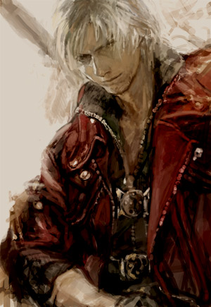 tomatika, dante (devil may cry), capcom, devil may cry (series), devil may cry 4, bad id, bad pixiv id, lowres, 00s, 1boy, jacket, leather, male focus, manly, solo, white hair