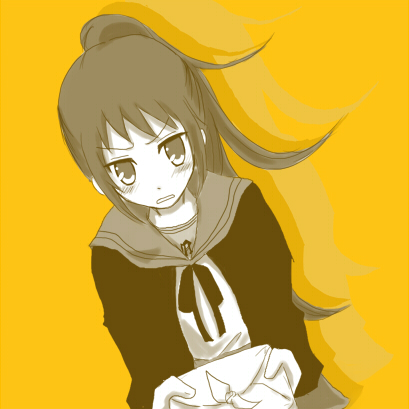 runba, kyon, kyonko, suzumiya haruhi no yuuutsu, bad id, bad pixiv id, gender request, lowres, 00s, 1girl, bento, female focus, genderswap, monochrome, ponytail, school uniform, simple background, solo