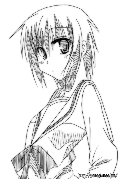 nagato yuki, suzumiya haruhi no yuuutsu, 00s, 1girl, female focus, greyscale, monochrome, sketch, solo