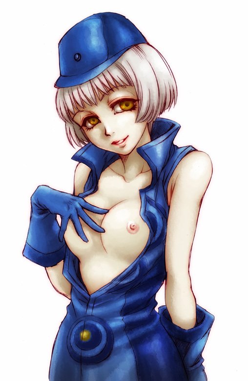 kida sukizou, lilysick, elizabeth (persona), atlus, persona, persona 3, bad id, bad pixiv id, 1girl, bare shoulders, breasts, female focus, nipples, open clothes, open shirt, shirt, sleeveless, solo