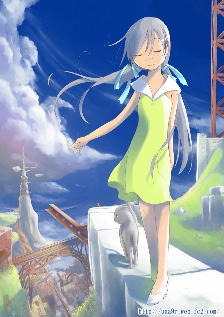 hiyoko touna, una, original, 1girl, closed eyes, cloud, day, female focus, long hair, sky, solo