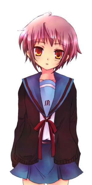 hanahubuki1991, nagato yuki, suzumiya haruhi no yuuutsu, bad id, bad pixiv id, 00s, 1girl, cardigan, female focus, school uniform, serafuku, solo