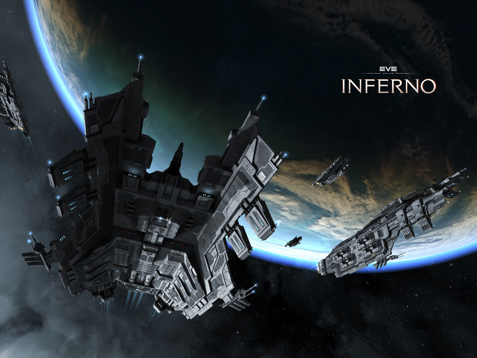eve online, commentary, maya (medium), official art, 3d, battlecruiser (eve online), caldari state (eve online), cloud, combat ship (eve online), copyright logo, copyright name, drake (eve online), fleet, flying, glowing, in orbit, kaalakiota corporation (eve online), logo, military vehicle, missile pod, no humans, outdoors, planet, radio antenna, realistic, scenery, science fiction, space, spacecraft, spacecraft turret, star (sky), starry sky background, support ship (eve online), vehicle focus, ymir jonsson