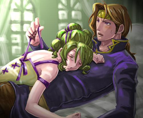 aozora kyuuji, l'arachel (fire emblem), rennac (fire emblem), fire emblem, fire emblem: the sacred stones, nintendo, lowres, green eyes, green hair, ponytail, tears, undressing