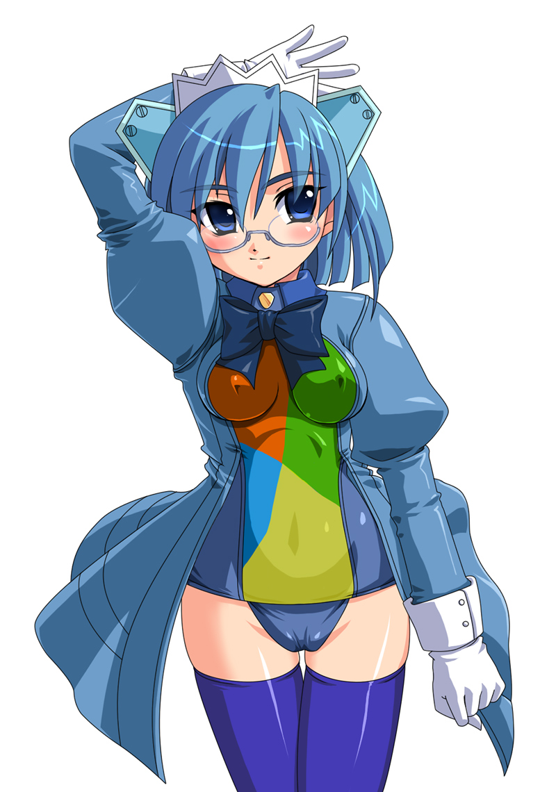 utsugi tsuguha, 2k-tan, os-tan, 1girl, cameltoe, female focus, glasses, gloves, solo, thighhighs, white gloves