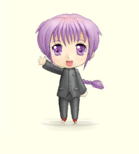 yagisaka seto, angelous lazward, sovereign (yagisaka seto), nendoroid, original, lowres, 1boy, braid, chibi, male focus, oekaki, purple hair, solo