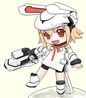 lowres, 1girl, animal ears, chibi, female focus, gun, mecha musume, oekaki, rabbit ears, solo, weapon