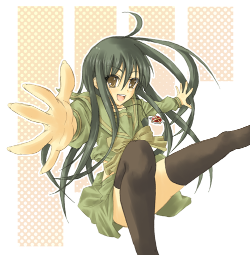 jhonwalker, alastor (shakugan no shana), shana, shakugan no shana, 00s, 1girl, ahoge, black hair, brown eyes, female focus, jewelry, pendant, solo, thighhighs