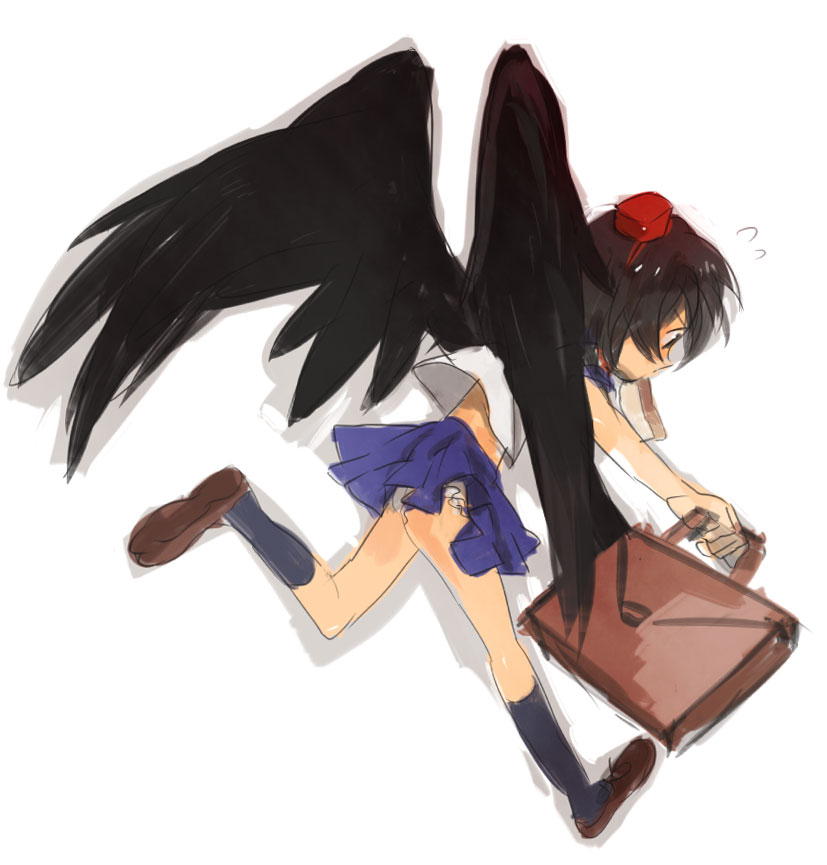 shameimaru aya, touhou, 1girl, black wings, female focus, hat, solo, wings