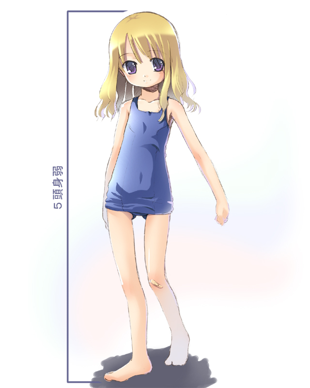 tagme, blonde hair, blue eyes, flat chest, one-piece swimsuit, school swimsuit, solo, swimsuit