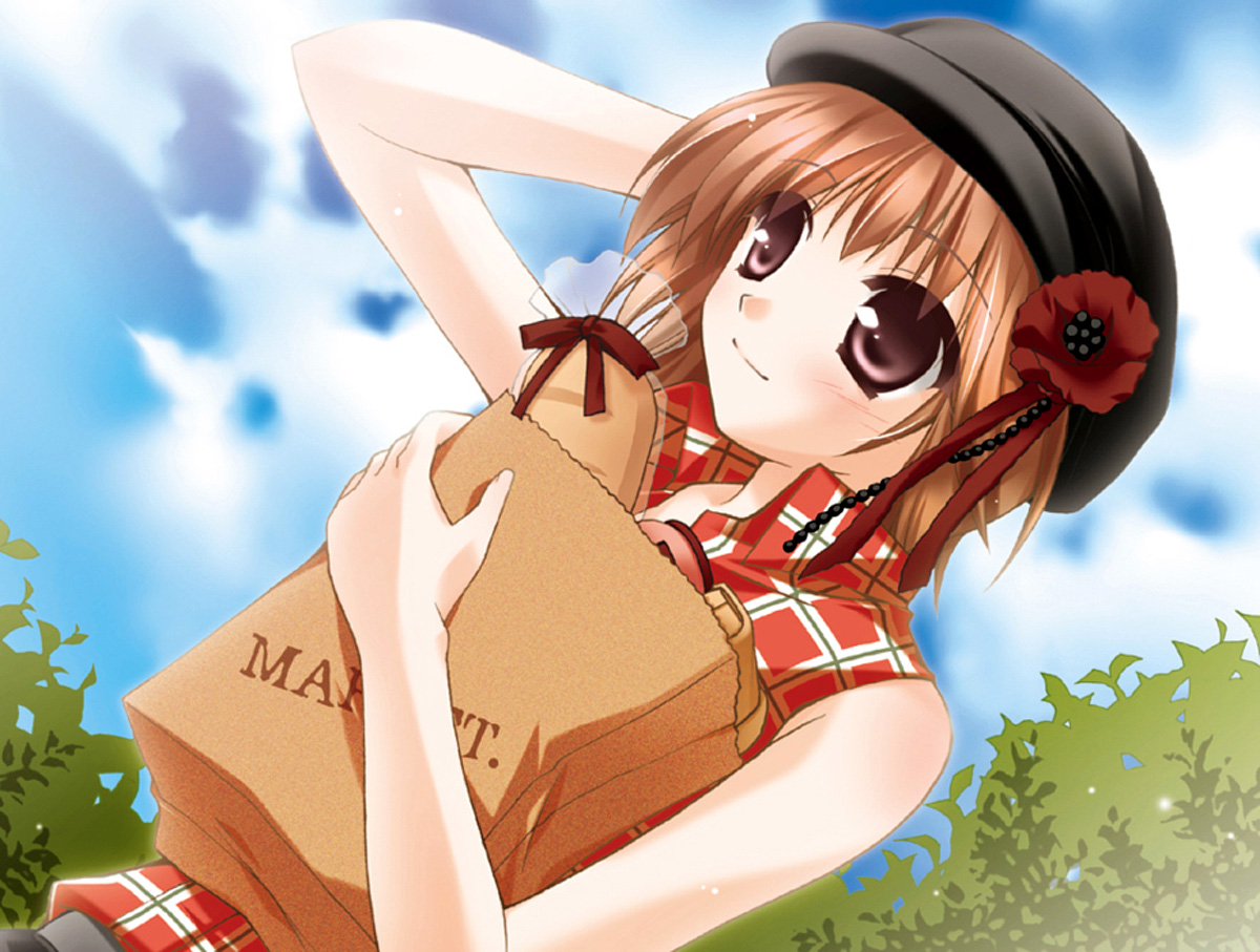 minase (artist), minase lin, bread, crystal dolls, food, groceries, hat, short hair, solo