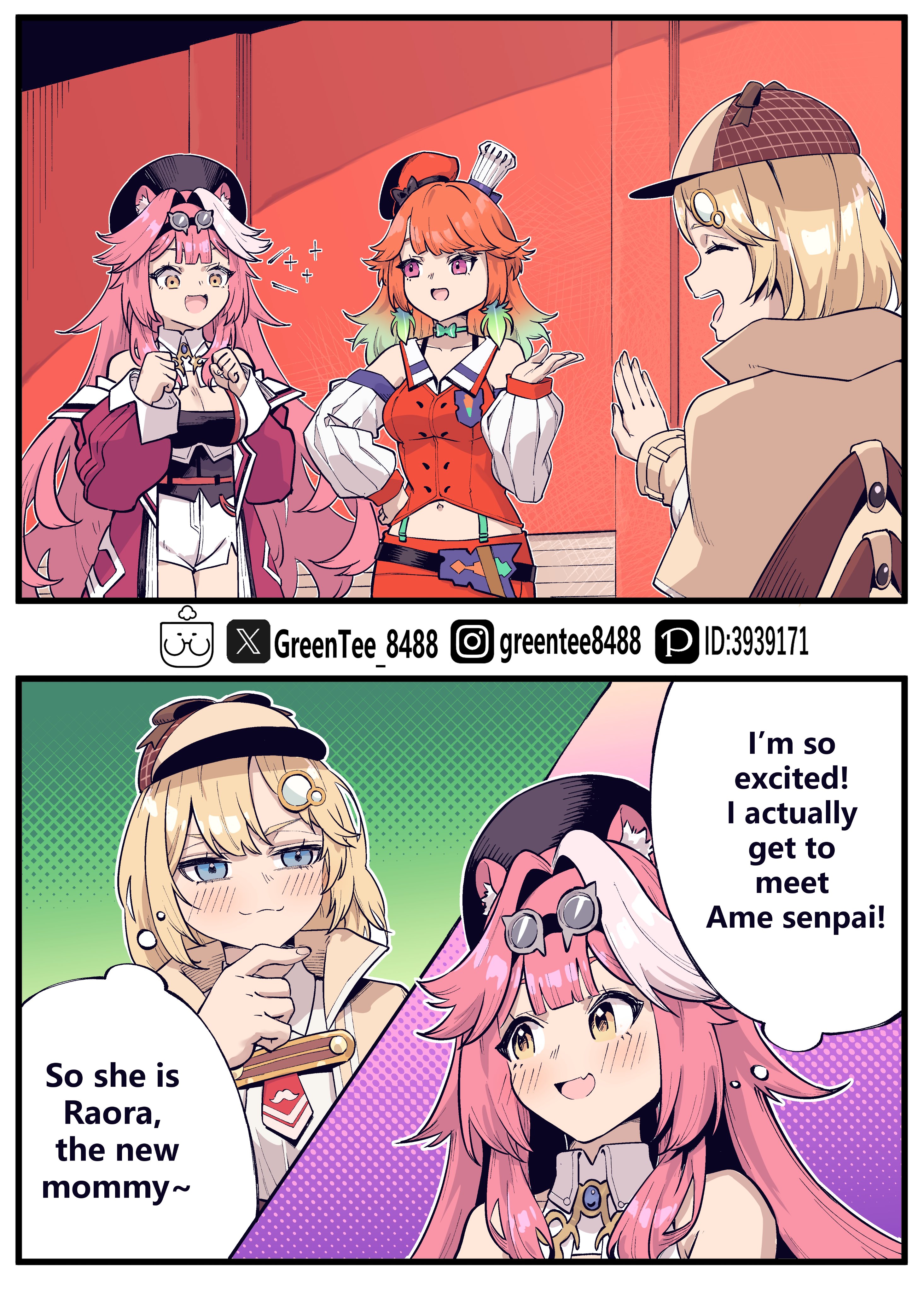 raora panthera, takanashi kiara, watson amelia, hololive, hololive english, 3girls, long hair, multiple girls, smile, virtual youtuber
