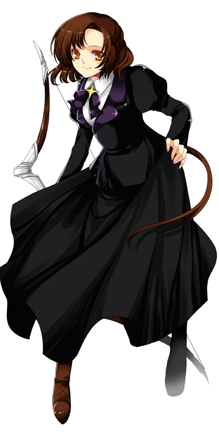 jemini, roh nam kyung, original, bad id, bad pixiv id, bow (weapon), brown eyes, brown hair, solo, weapon