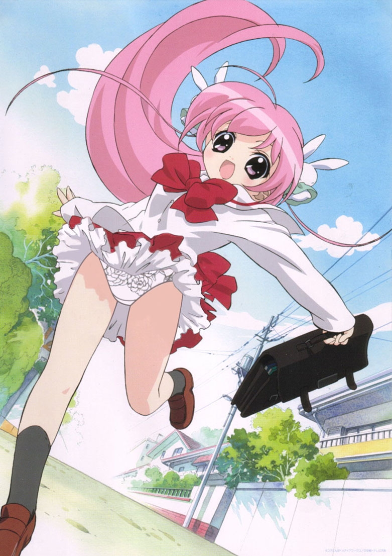 koge donbo, misha, misha (pita ten), pita ten, third-party edit, 1girl, angel, female focus, hair ornament, panties, rabbit hair ornament, solo, underwear, upskirt