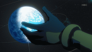 lockon stratos, gundam, gundam 00, animated, animated gif, anime screenshot, lowres, 00s, 1boy, earth (planet), male focus, planet, pointing