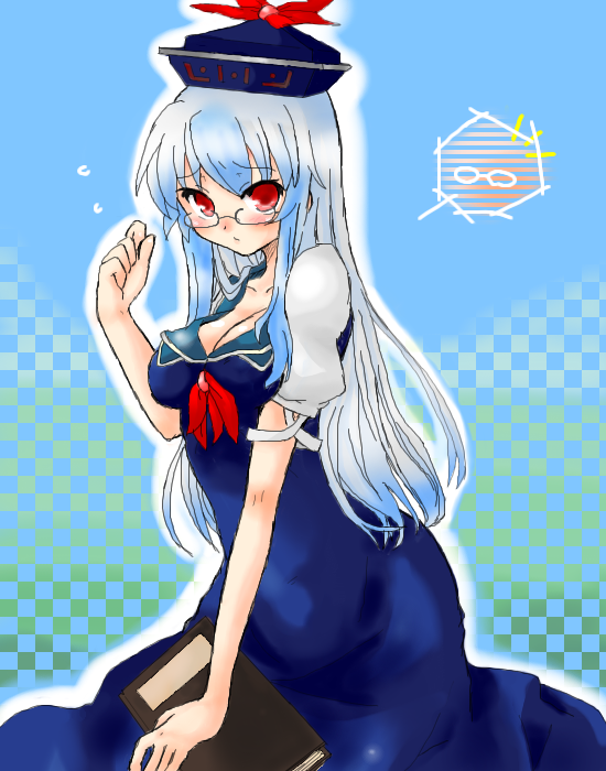 kamishirasawa keine, touhou, 1girl, bespectacled, blue hat, female focus, glasses, hat, solo