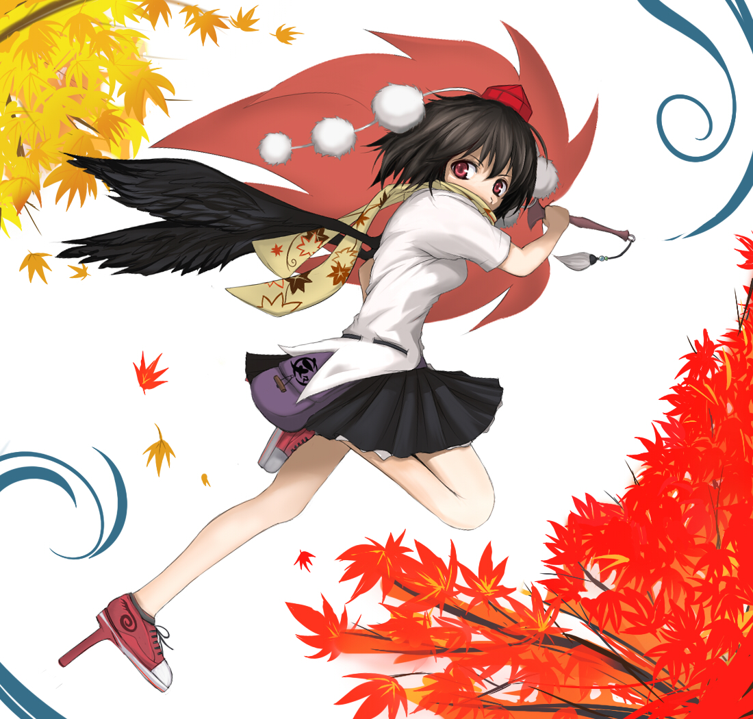 miotama, shameimaru aya, touhou, looking away, bad id, bad pixiv id, 1girl, adapted costume, female focus, geta, hat, solo, tengu-geta