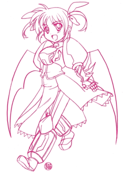 karamiti, takamachi nanoha, getter robo, lyrical nanoha, mahou shoujo lyrical nanoha, shin getter robo, 1girl, cosplay, female focus, mecha musume, monochrome, purple theme, solo