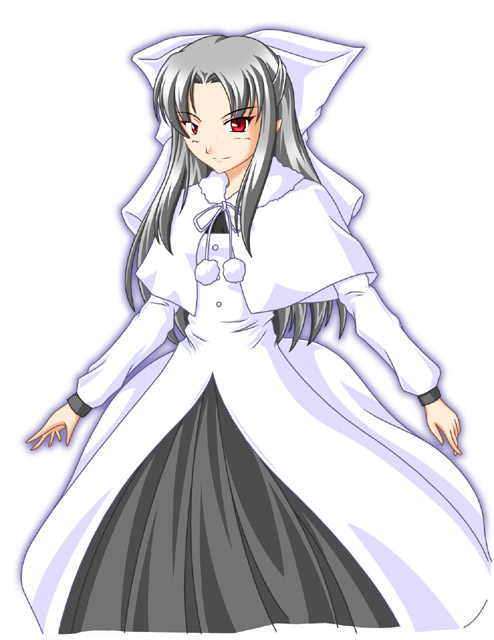 nagisa k, white len (tsukihime), melty blood, tsukihime, type-moon, 00s, 1girl, female focus, half updo, pointy ears, red eyes, solo