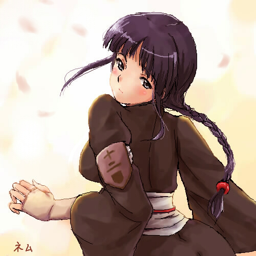 yuki usagi (mofurafu), kurotsuchi nemu, bleach, lowres, 00s, braid, purple hair, single braid, solo