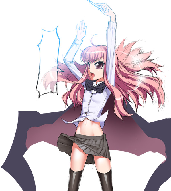 yamanezumi rokikku, louise francoise le blanc de la valliere, zero no tsukaima, 00s, cape, midriff, solo, thighhighs, wand