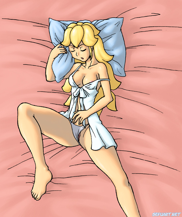 princess peach, mario (series), nintendo, super mario bros. 1, 1girl, blonde hair, feet, female focus, female masturbation, masturbation, nipples, panties, pussy, sleeping, solo, uncensored, underwear