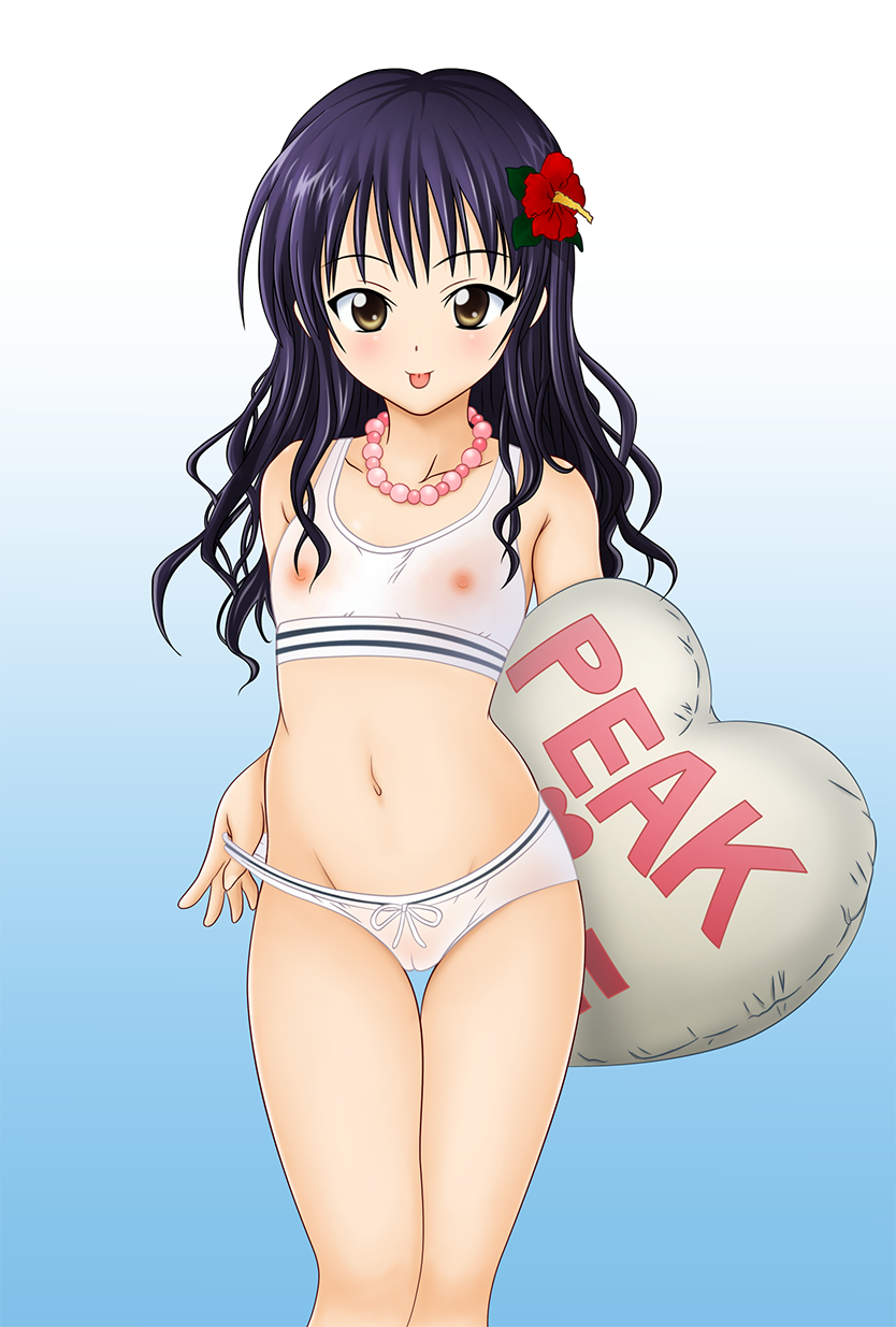 yuuki mikan, to love-ru, highres, non-web source, 00s, 1girl, :p, bikini, blush, female focus, flat chest, imageboard desourced, loli, nipples, panties, see-through clothes, solo, swimsuit, tank top, tongue, tongue out, underwear, white bikini