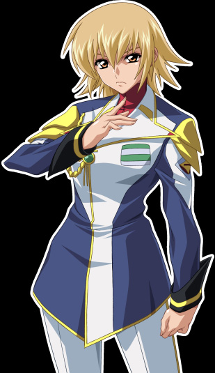 takapiko, cagalli yula athha, gundam, gundam seed, gundam seed destiny, 00s, 1girl, blonde hair, female focus, military, military uniform, short hair, simple background, solo, standing, yellow eyes