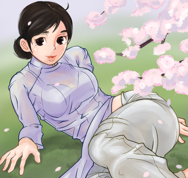 original, 1girl, black hair, bra, brown eyes, cherry blossoms, female focus, lingerie, lips, see-through clothes, solo, underwear