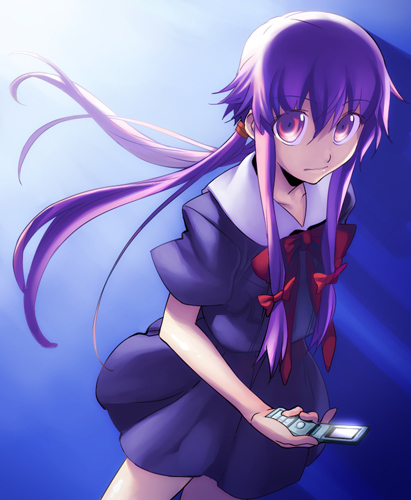chikugen shiina, gasai yuno, mirai nikki, lowres, cellphone, phone, solo, yandere