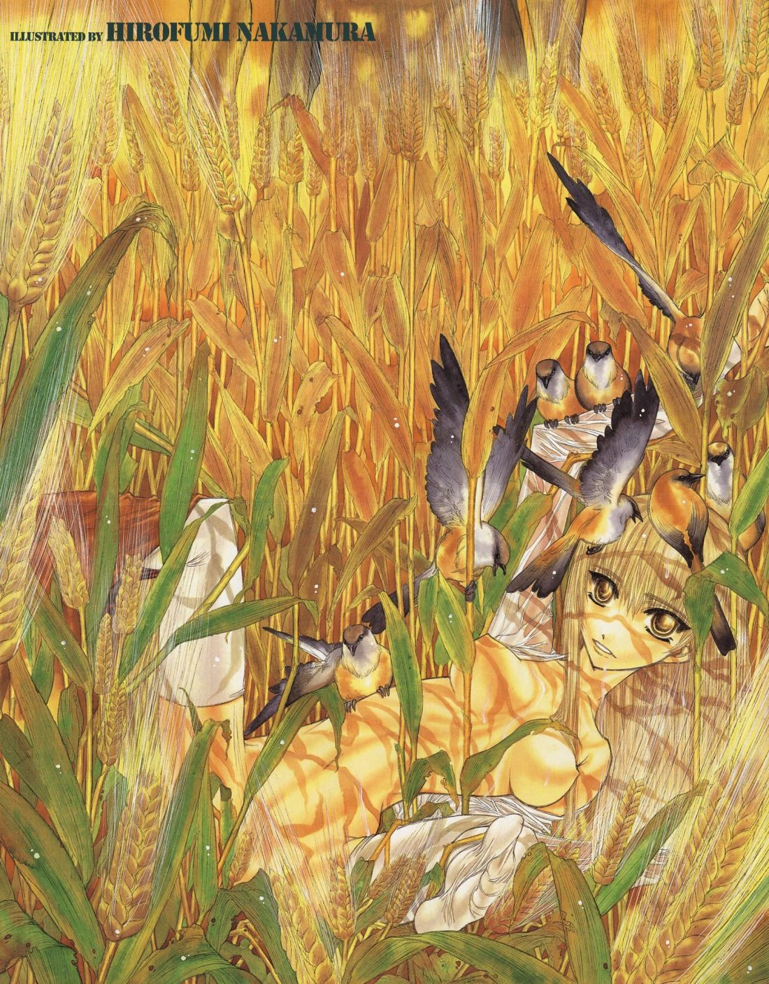 highres, tagme, bird, thighhighs, wheat