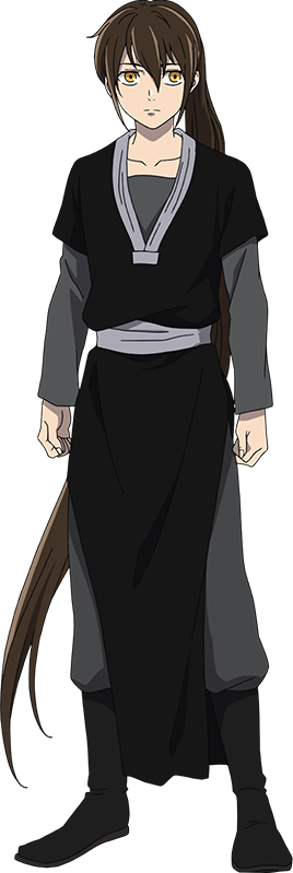 tanino miho, jyu viole grace, twenty-fifth bam, tower of god, official art, variant set, 1boy, black boots, black tunic, boots, brown hair, clenched hands, closed mouth, collarbone, grey pants, grey shirt, hair between eyes, long hair, long sleeves, looking at viewer, pants, ponytail, shirt, simple background, solo, transparent background, tunic, yellow eyes