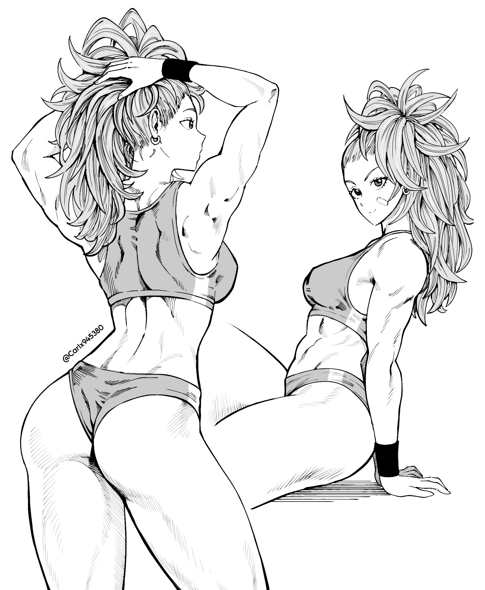 carlx945380, captain mizuki, one-punch man, 1girl, ass, back, breasts, long hair, muscular, muscular female, solo, standing, stomach, thighs, white background