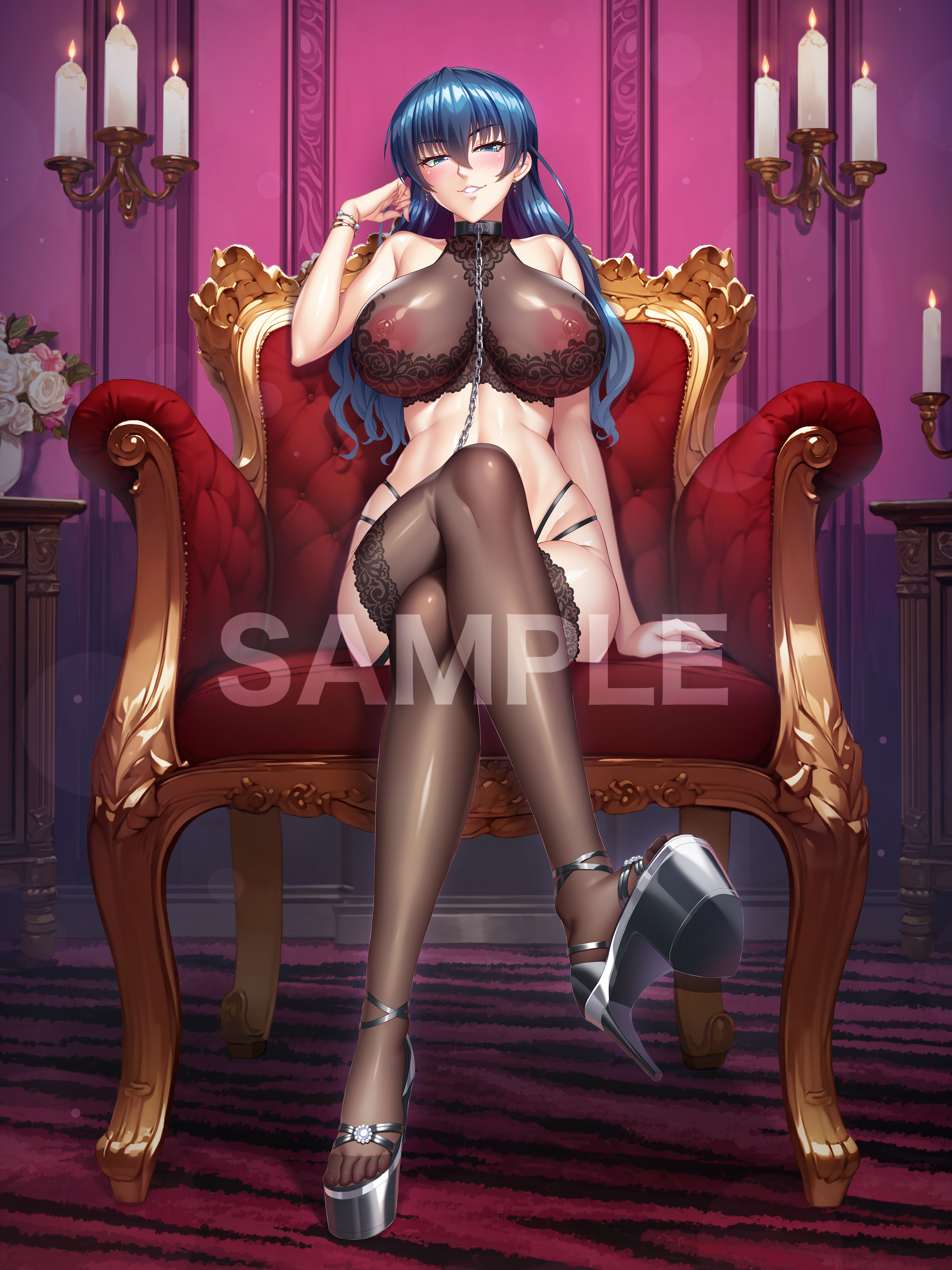 kagami hirotaka, igawa asagi, lilith-soft, taimanin (series), taimanin asagi, 1girl, breasts, large breasts, long hair, nipples, smile