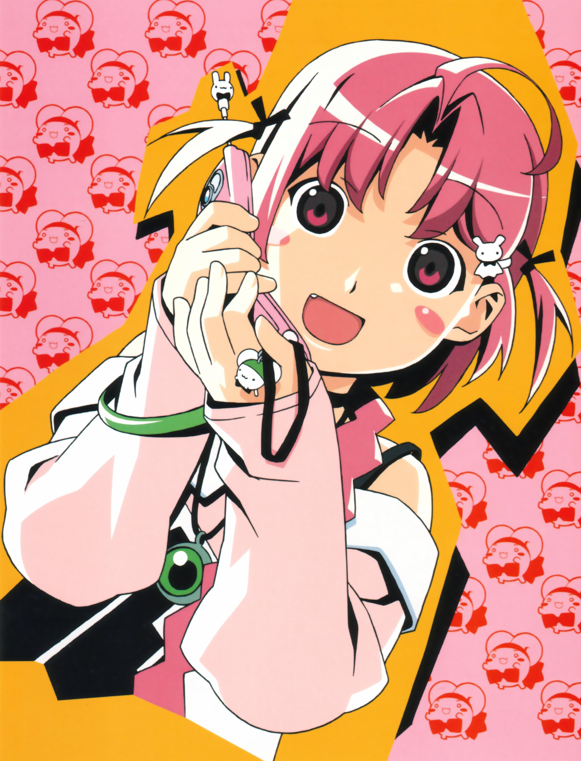 nakahara komugi, nurse witch komugi-chan, absurdres, highres, 00s, 1girl, blush, cellphone, female focus, phone, pink eyes, pink hair, solo