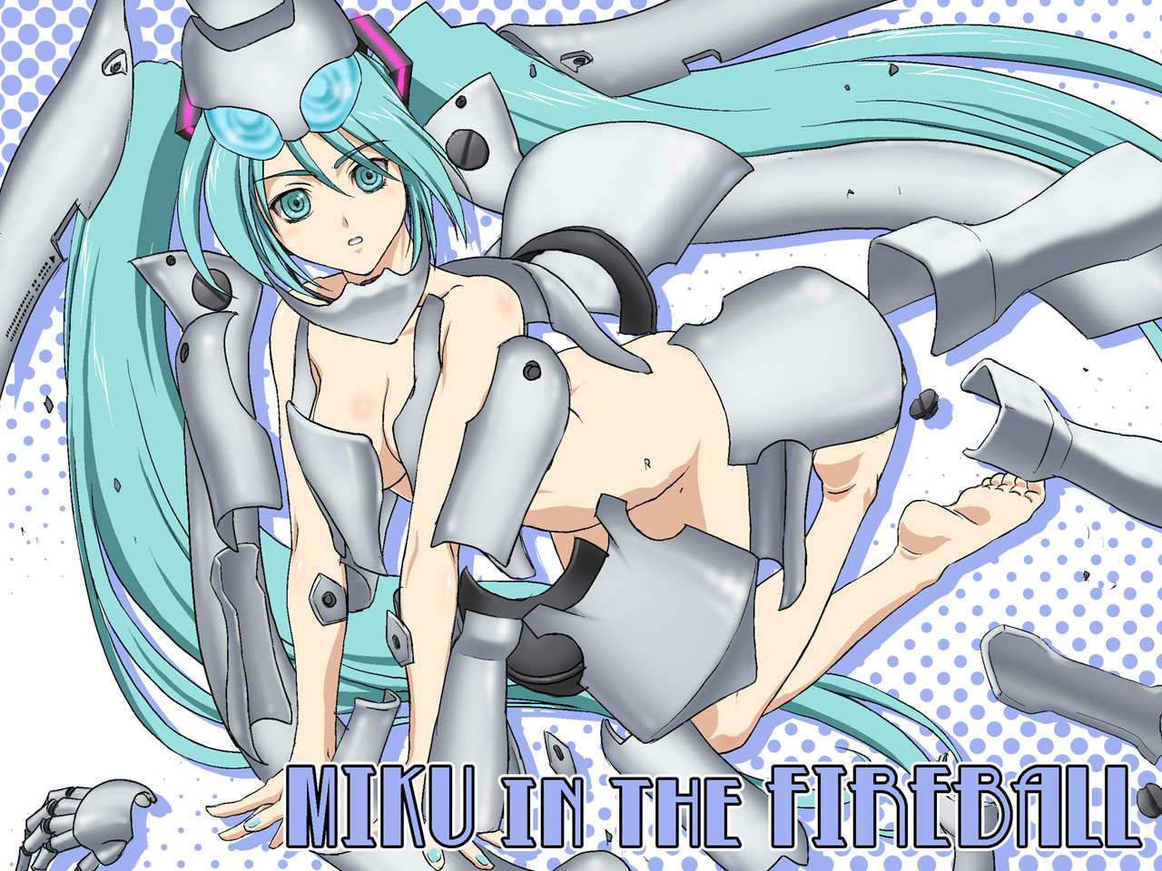 iga tomoteru, drossel von flugel, hatsune miku, fireball (series), vocaloid, 1girl, all fours, armor, barefoot, cosplay, drossel von flugel (cosplay), female focus, mecha musume, solo