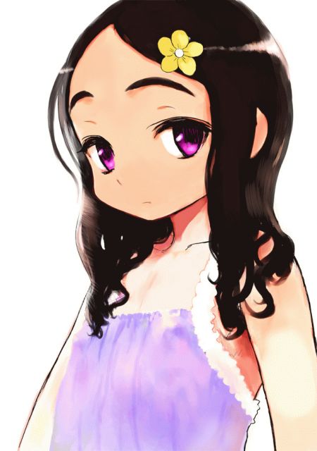 sasahara yuuki, original, black hair, camisole, flat chest, flower, hair flower, hair ornament, pink eyes, solo