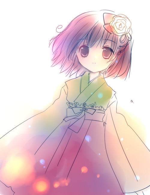 torii sumi, hieda no akyuu, perfect memento in strict sense, touhou, 1girl, female focus, flower, heida no akyuu, japanese clothes, plant, purple eyes, purple hair, short hair, simple background, solo, white background