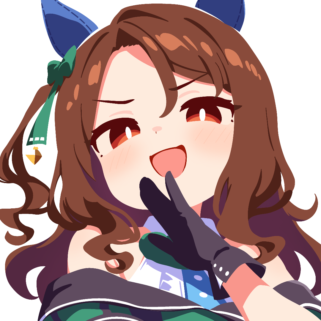king halo (umamusume), umamusume, 1girl, animal ears, black gloves, bow, brown hair, ear covers, gloves, green bow, hair bow, hand to own mouth, horse ears, horse girl, laughing, long hair, looking at viewer, no lineart, off shoulder, ojou-sama pose, one side up, red eyes, sidelocks, solo, transparent background, v-shaped eyebrows, waonaolmao