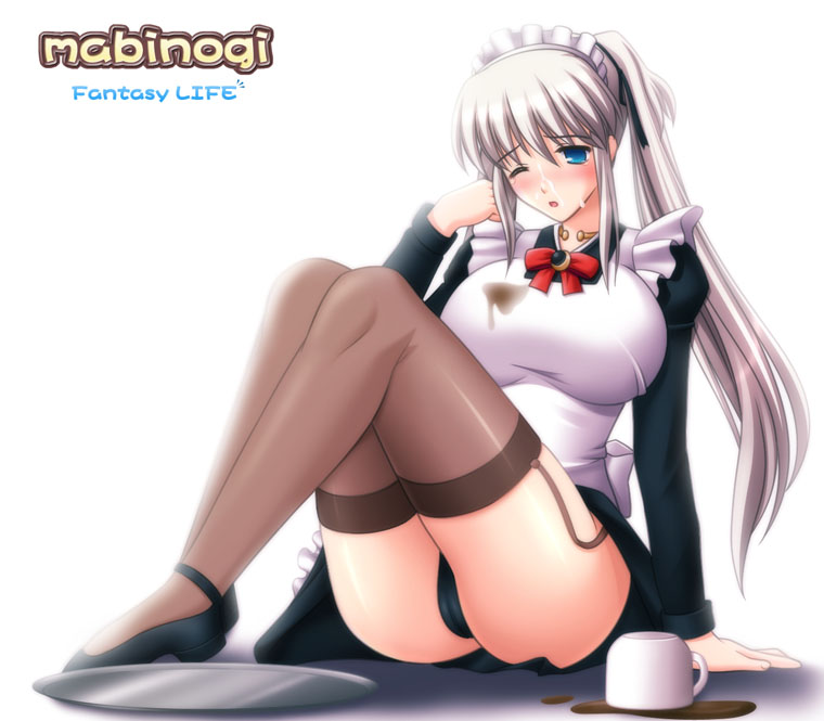 kafu (logaemon), nao (mabinogi), mabinogi, 1girl, breasts, female focus, garter belt, huge breasts, large breasts, lingerie, maid, panties, solo, thighhighs, underwear