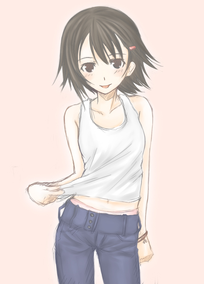 isurugi noe, true tears, non-web source, 00s, 1girl, :p, female focus, solo, tank top, tongue, tongue out