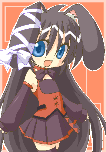 lowres, tagme, animal ears, oekaki, rabbit ears, ribbon, solo, thighhighs