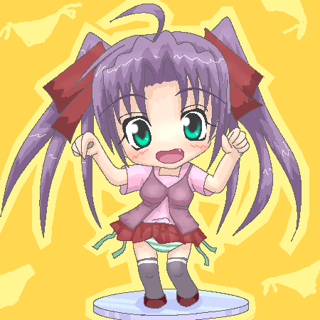 lowres, chibi, figure, oekaki, panties, solo, striped clothes, striped panties, thighhighs, twintails, underwear