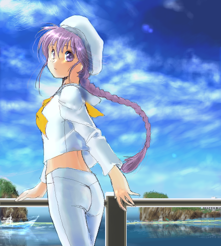 yagisaka seto, angelous lazward, sovereign (yagisaka seto), original, lowres, 1boy, androgynous, braid, hat, male focus, oekaki, purple hair, solo, trap